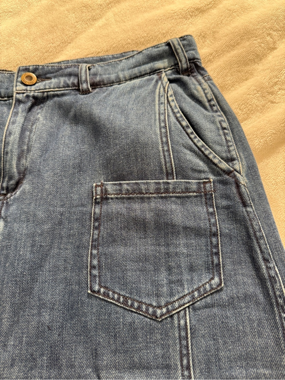 Orvis Denim Maxi Skirt Size 14 Blue 100% Cotton Paneled A-Line Back Slit - Picture 4 of 8